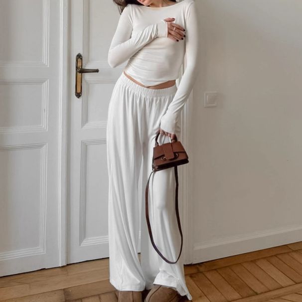 Knitted White Comfortable Skin-Friendly Long-Sleeve Long-Pants Pajama Set European And American Autumn Cross-Border_ecoleips.com