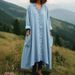 Bohemian Cotton Linen Long Maxi Dress With Side Slits – Flowy Summer Dress For Women, Casual Beach Dress, Loose Fit V-Neck Dress_ecoleips.com