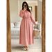 Large Size Women's Solid Color Polka Dot Dress V-neck Strap Waist Long Sleeve Fat Mm Gentle Wind Long Dress_ecoleips.com
