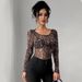 Autumn 2026 Women's Transparent Mesh T-Shirt Leopard Print Round Neck Long Sleeve Slim Fit For European And American Independent Websites_ecoleips.com