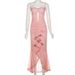 Women's Hollow Mesh Lace Long Dress Summer New Irregular Suspender Dress_ecoleips.com
