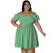 Women's Clothing Off-Shoulder Short Sleeve Midi Dress With Diamond Jacquard, Flowy Swing Dress In Waffle Texture_ecoleips.com