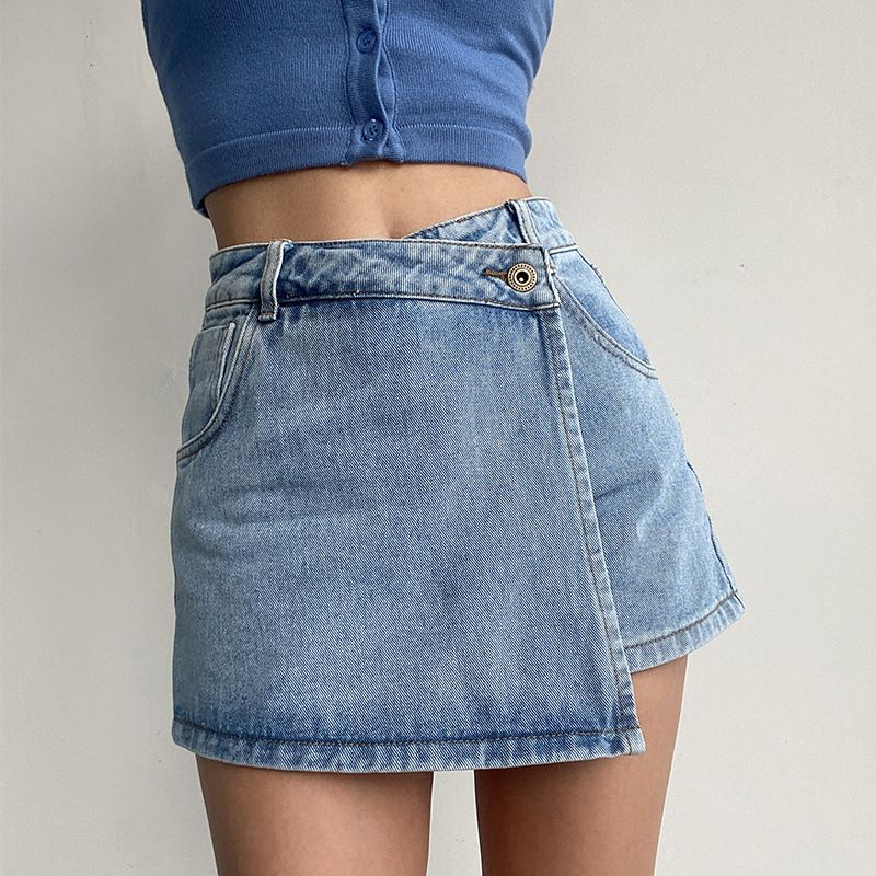 Large Size European And American Style Denim Short Skirt For Women High Waist Anti Exposure Skirt Summer Hot Girl Design A Line Short Skirt Pants_ecoleips.com