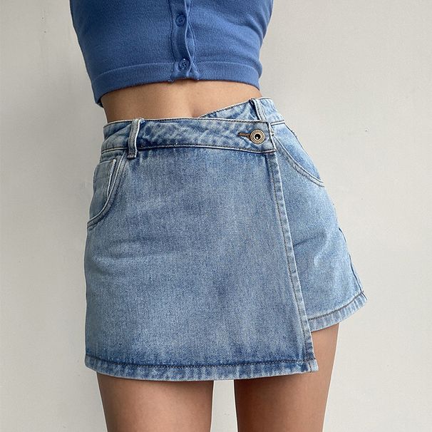 Large Size European And American Style Denim Short Skirt For Women High Waist Anti Exposure Skirt Summer Hot Girl Design A Line Short Skirt Pants_ecoleips.com
