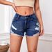 2025s Women's High-Waisted Slim Fit Frayed Hem Denim Shorts Stretch Ripped Jeans_ecoleips.com