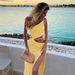 K Slanted Collar Camisole Women's Dress Sexy Lace Up Hollow Out Long Skirt Slit Dress_ecoleips.com