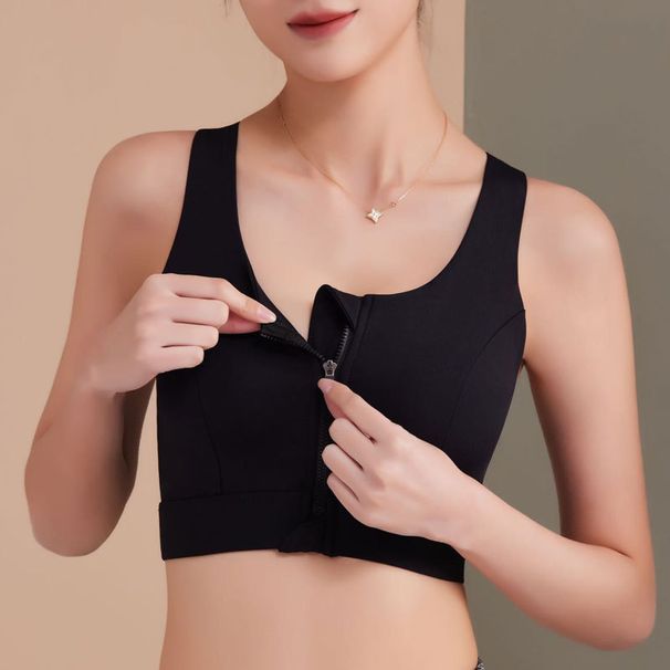 One-Piece Front Zipper Sports Shockproof High-Intensity Fixed Cup Outer Wear Beautiful Back Fitness Yoga Vest Bra_ecoleips.com