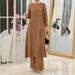 H718 Muslim Women's Two-Piece Set Fashionable Elegant Solid Color Irregular Long Shirt Top Wide-Leg Pants Robe_ecoleips.com