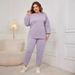"Plus Size Off Shoulder Loose Pants Suit For Women - Casual Long Sleeve Two-Piece Set In Black, Greyish, Violet (XL-4XL)"_ecoleips.com