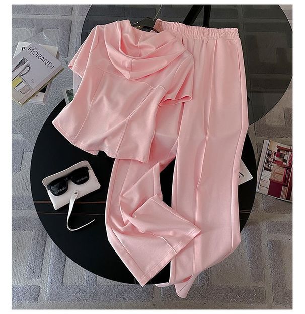 Dopamine Fashionable Stylish Women's Outfit, New Autumn Trendy Youthful Hooded Cardigan Top And Wide-Leg Pants Two-Piece_ecoleips.com