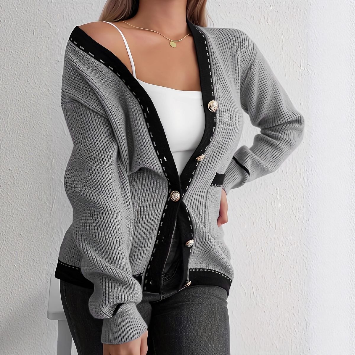 European American Cross-border Knitted Sweater, Solid Color, Casual And Relaxed Long-sleeve Cardigan Jacket_ecoleips.com