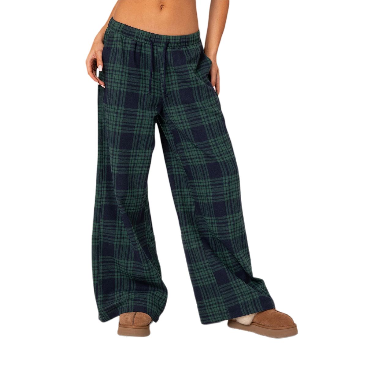 Women Y2k Oversize Pants Lounge Bottoms Fashion Plaid Casual Pants Elastic High Waist Casual Pockets Pajama Pants Homewear_ecoleips.com