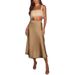 Women's A-Line Skirt Solid Color Satin Fabric European American Style Hip Spring Summer New Fashion Ladies Skirt_ecoleips.com