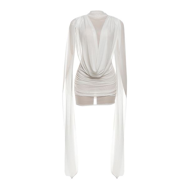European And American Cross-Border Autumn Winter New Women's Fashion Half High Collar Double Layer Spliced Mesh Ribbon_ecoleips.com
