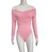 Elegant Off-Shoulder Pleated Slim Bodysuit Solid Color For Commuter Women's Jumpsuits & Rompers_ecoleips.com