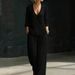 Women's Minimalist Elegant Two Piece Set V Neck Diagonal Button Loose Shirt And Wide Leg Pants Spring Summer New Clothing_ecoleips.com