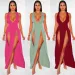 New Arrivals Women Sexy High Split Dresses Sleeveless Deep V-Neck High Slit Long Party Bodycon Red Summer Dresses_ecoleips.com