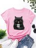 European And American Cross-border Foreign Trade Wholesale Clothing Cartoon Kitten Round-neck Plus-size Short-sleeve_ecoleips.com