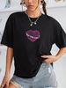Women's Black Loose Fitting T-Shirt round Neck Short Sleeve Casual Sports Top with Letter And Heart Print European American Style Summer Wear_ecoleips.com