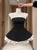 Summer New Vintage Elegant Woman Dress Strapless Bow Patchwork High Waist Puffy Mini Dress Female French Chic Sexy Outfits 2025_ecoleips.com