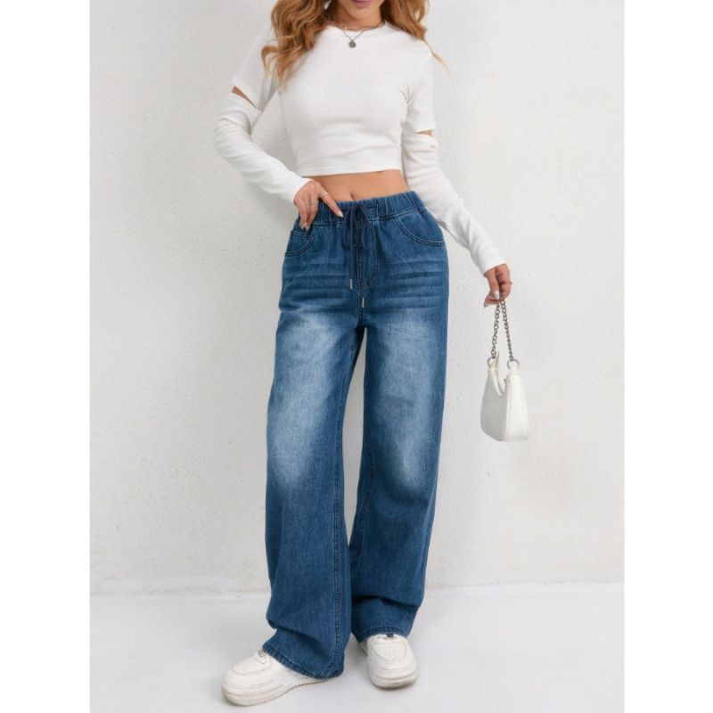 European And American Sizes - Cross-border Bestseller Trendy Elastic Wide-leg Women's Jeans_ecoleips.com