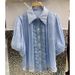 Women's Clothing Elegant Style Women's Blouse Lace Trimmed Ruffled Pearlescent Tulle Graceful Shirt Top For Formal & Casual_ecoleips.com