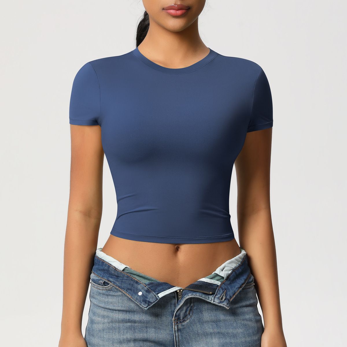Women's Clothing Nylon Casual Tight Quick Drying Pilates Top Yoga Wear Short Sleeved Running Fitness Sports T Shirt_ecoleips.com