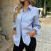 Women's Clothing Elegant Blue White Striped Button Down Shirt Casual Sophisticated Professional Top For Commuting Spring Autumn_ecoleips.com