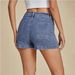 High Waisted Denim Shorts For Women, Light Wash Stretchy Jean Shorts With Front Pockets, Casual Summer Hot Pants For Daily & Holiday Wear_ecoleips.com