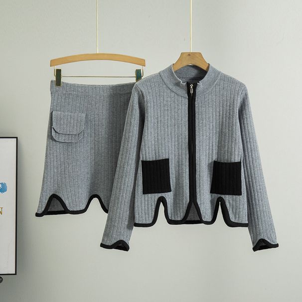 Women's Clothing Fashion Suit Spring College Style Knitted Cardigan High Waist Miniskirt Two Piece Suit_ecoleips.com