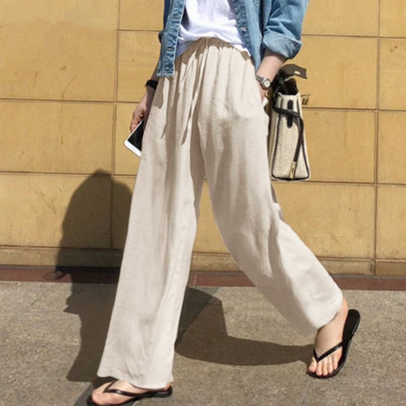 High Waist Wide Leg Pants For Women, Casual Comfortable Trousers With Pockets, Flowy Relaxed Fit Pure Color Streetwear For Spring Fall_ecoleips.com