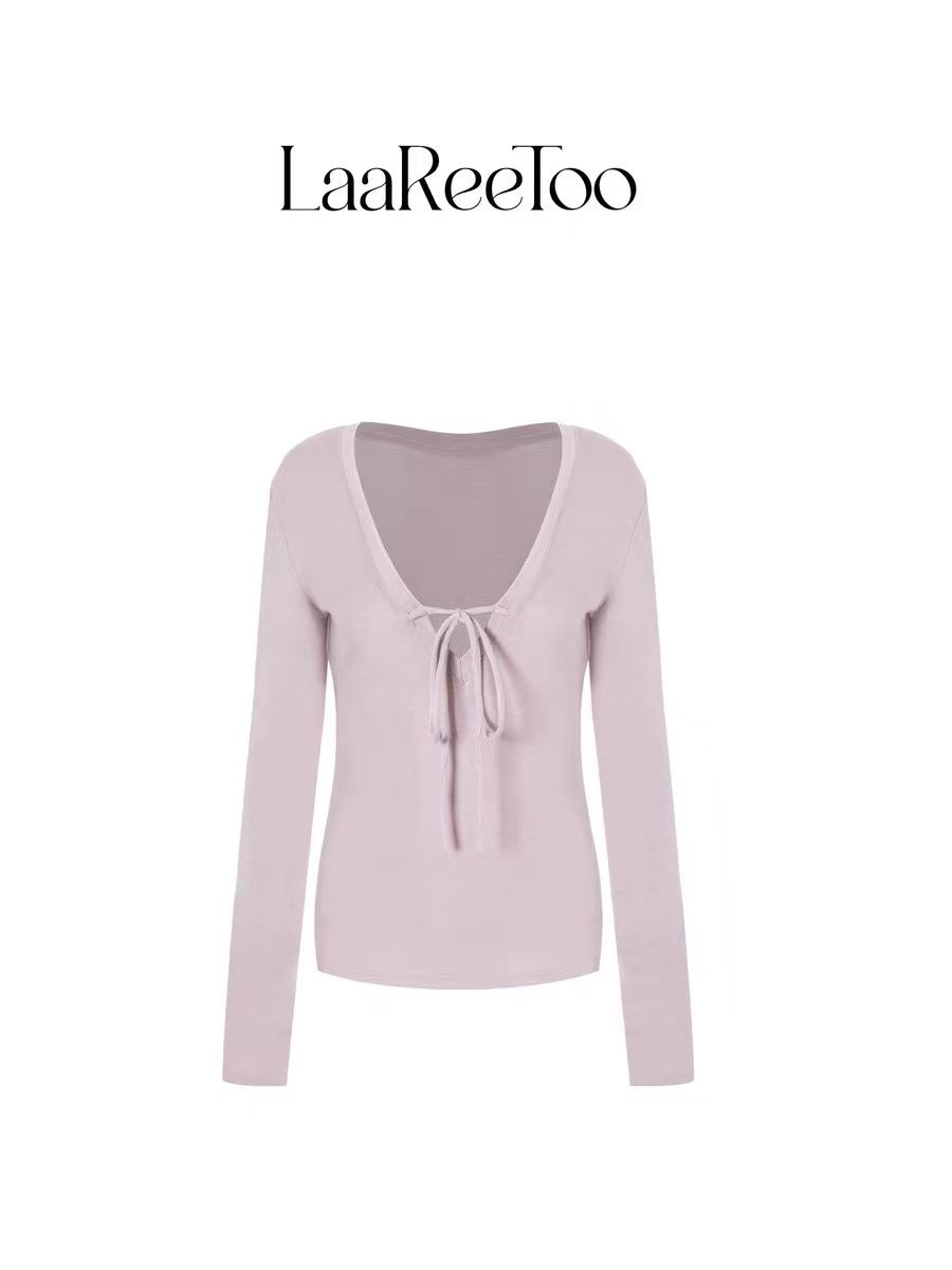 LaaReeToo Tencel Wool Deep V Neck Halter Base Shirt For Women Autumn Winter Design Long Sleeve T-Shirt Top_ecoleips.com