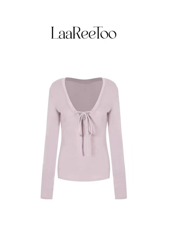 LaaReeToo Tencel Wool Deep V Neck Halter Base Shirt For Women Autumn Winter Design Long Sleeve T-Shirt Top_ecoleips.com