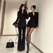 girl Girl Manxuan Lace Patchwork Black Sleeve Blazer Suit Autumn Winter Elegant Casual Long Pants Two-Piece Set For Women_ecoleips.com