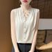 Fashion Lace V-Neck Silky Satin Sleeveless Vest For Women Spring Summer Stylish Blazer Inner Shirt Base Top_ecoleips.com