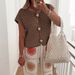 DiYun Women's Minimalist Hollow T-Shirt Short Sleeved Knitted Top European American Style Vacation Wear For Autumn Winter_ecoleips.com