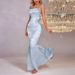 Cross-border Foreign Trade Slip Dress, European And American Sexy Backless Jacquard Tie-up Long Bodycon Fishtail Dress_ecoleips.com