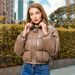 Women's Clothing Women's PU Leather Puffer Jacket With Stand Collar, Short Winter Coat, Warm Quilted Outerwear, Streetwear Fashion, Black/Khaki/Brown_ecoleips.com