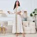 Women's Clothing Middle Eastnew fashion women's Muslim home robe white bronzing elegant V neck dress_ecoleips.com