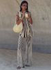 Elegant Sleeveless Striped Knit Print Top & Pants Set - Stylish Casual Outfit For Women_ecoleips.com