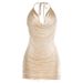 Women's Tassel Halter Neck Deep V Neck Bodycon Dress Fashion Sexy Hot Girl Autumn Winter European American Style_ecoleips.com