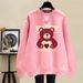 Women's Fleece Lined Crew Neck Sweatshirt Korean Style Thick Pullover Loose Fit Spring Autumn Winter Petite Cartoon Top_ecoleips.com