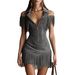 New 2026 Y2K American Retro Suede Tassel Off-Shoulder Dress Women's Western Style Hot Girl Waist Cinching Short Skirt_ecoleips.com