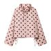 Women's Clothing Pink Polka Dot Stand Collar Jacket Loose Casual Long Sleeve Polyester Leather Elegant Fashion Daily Wear Spring Outerwear_ecoleips.com