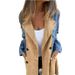 Women's Clothing Suit Collar Denim Splicing Mid Length Coat For Women_ecoleips.com