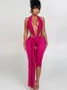 Weird Puss Patchwork Halter Romper Women Ribbon Sleeveless Elastic Backless Workout Activewear Midnight Activity Slim Playsuits_ecoleips.com
