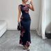 Elegant Sleeveless Bodycon Midi Dress Slim Fit Print for Evening And Special Occasions Women's Clothing_ecoleips.com
