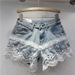 European Station New Denim Shorts Women's High Waist Embroidery Lace Stitching Loose Versatile Wide Leg A Line Hot Pants_ecoleips.com