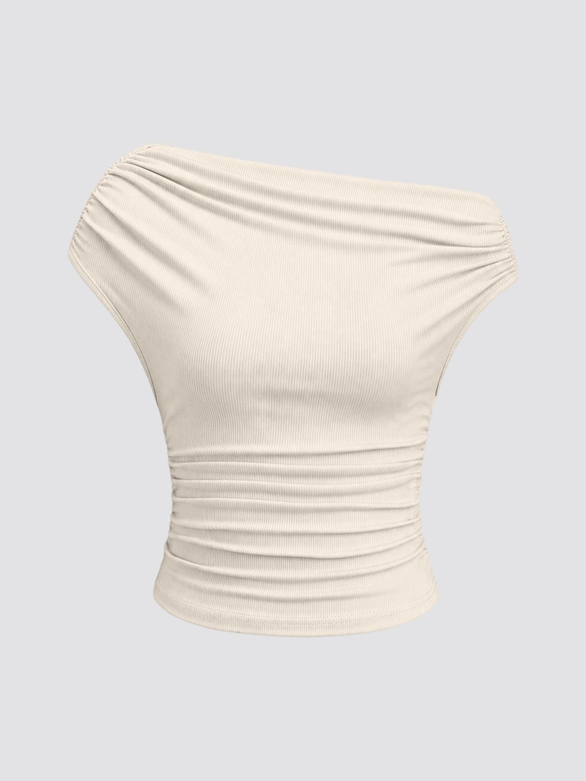 Y2k Off-Shoulder Ribbed Stretch Bodycon Top Women's Fashion Solid Color Casual Streetwear Tee Versatile Solid Colors_ecoleips.com