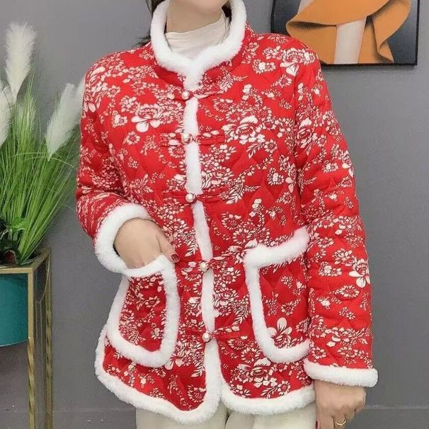 girl Northeast Jacket Women Winter New Chinese Style Fleece-Lined Small Floral Coat For Mothers Middle-Aged And Elderly Tang_ecoleips.com